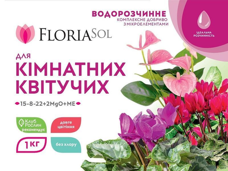 Добриво Floria Sol для кімнатних декоративно-квітучих рослин водорозчинне Флорія Сол, 1 кг 120400103649 фото