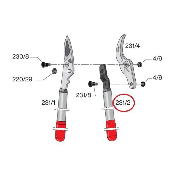 Змінна деталь Felco 231/2 (верхнє руків'я для сучкоріза Фелко 231) 121001400211 фото