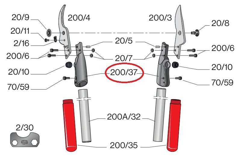 Змінна деталь Felco 200/37 (тримач леза сучкорізу Фелко 200А) 121001400218 фото